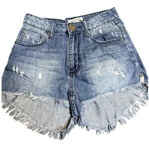 One x OneTeaspoon Bonita Cutoff Denim Shorts, Distressed Raw Hem, Size 24